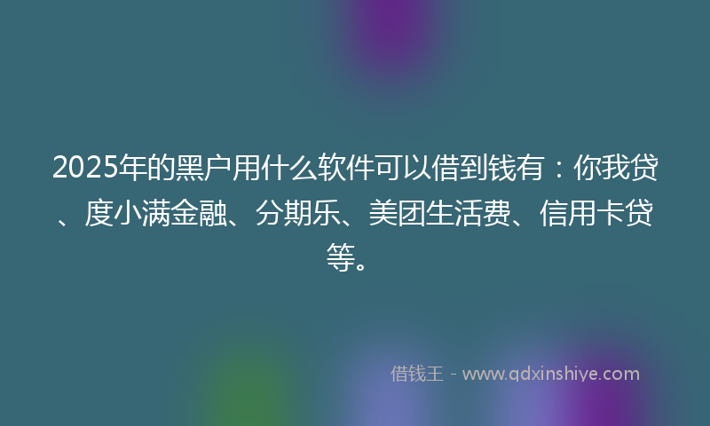 2025年的黑户用什么软件可以借到钱有：你我贷、度小满金融、分期乐、美团生活费、信用卡贷等。