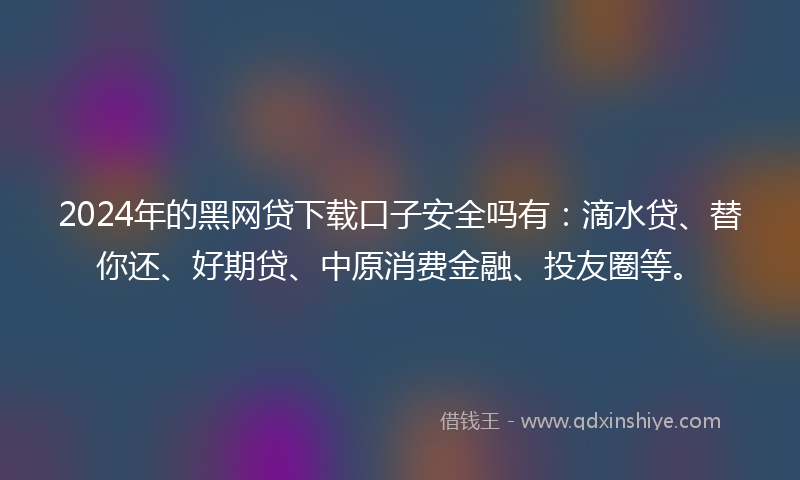 2024年的黑网贷下载口子安全吗有：滴水贷、替你还、好期贷、中原消费金融、投友圈等。