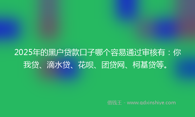 2025年的黑户贷款口子哪个容易通过审核有：你我贷、滴水贷、花呗、团贷网、柯基贷等。