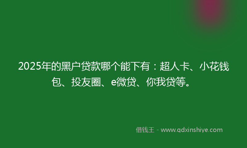 2025年的黑户贷款哪个能下有：超人卡、小花钱包、投友圈、e微贷、你我贷等。