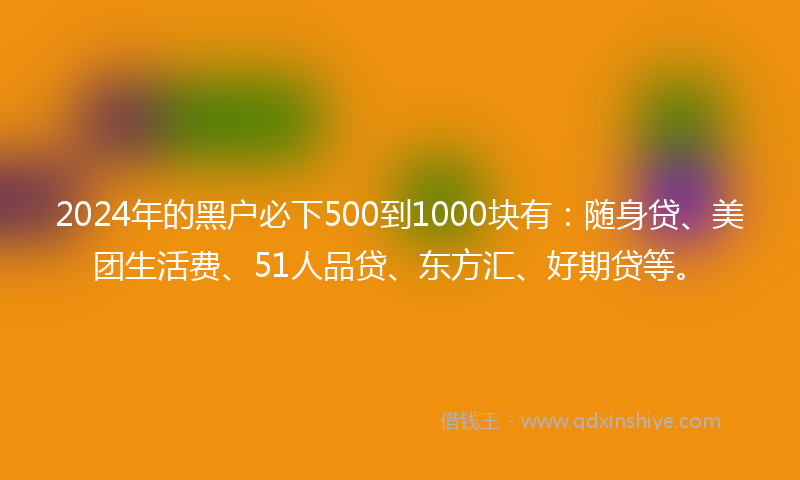 2024年的黑户必下500到1000块有：随身贷、美团生活费、51人品贷、东方汇、好期贷等。
