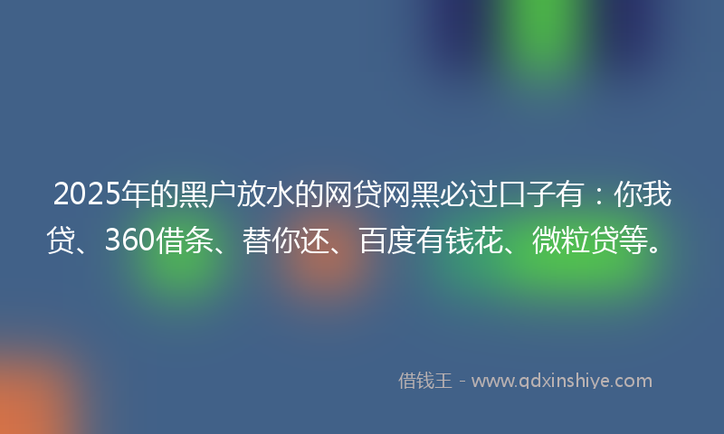 2025年的黑户放水的网贷网黑必过口子有：你我贷、360借条、替你还、百度有钱花、微粒贷等。