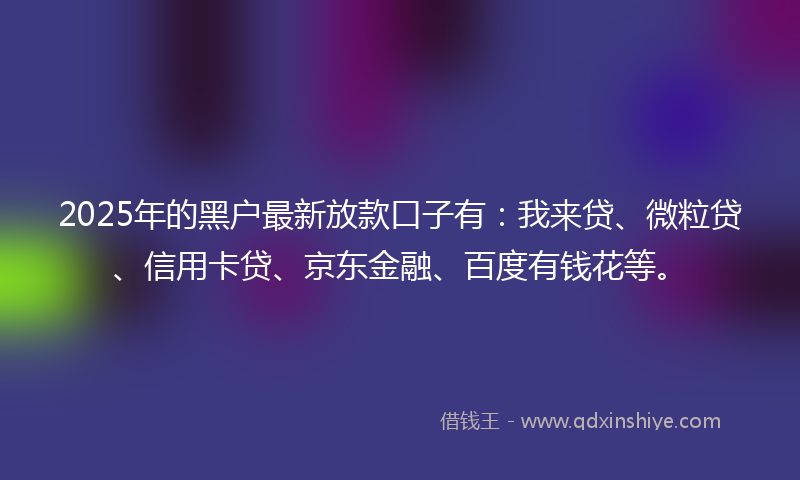 2025年的黑户最新放款口子有：我来贷、微粒贷、信用卡贷、京东金融、百度有钱花等。