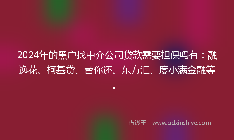 2024年的黑户找中介公司贷款需要担保吗有：融逸花、柯基贷、替你还、东方汇、度小满金融等。