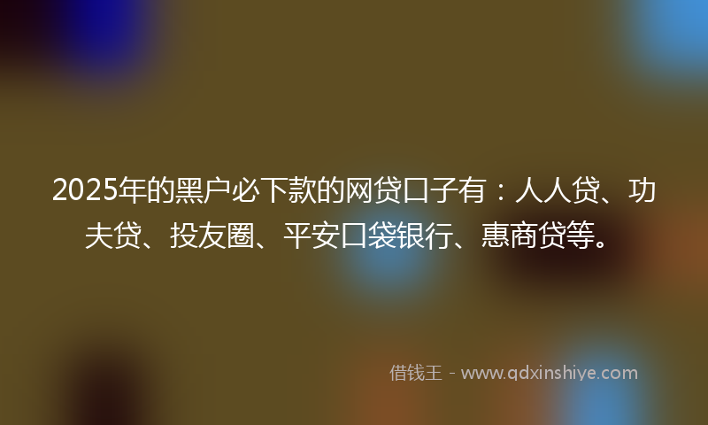 2025年的黑户必下款的网贷口子有：人人贷、功夫贷、投友圈、平安口袋银行、惠商贷等。