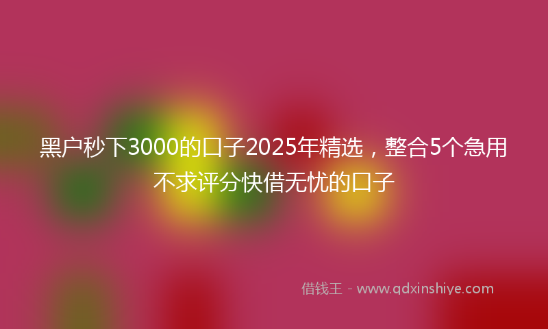 黑户秒下3000的口子2025年精选，整合5个急用不求评分快借无忧的口子