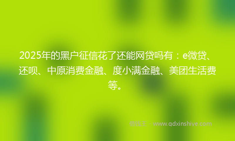 2025年的黑户征信花了还能网贷吗有：e微贷、还呗、中原消费金融、度小满金融、美团生活费等。