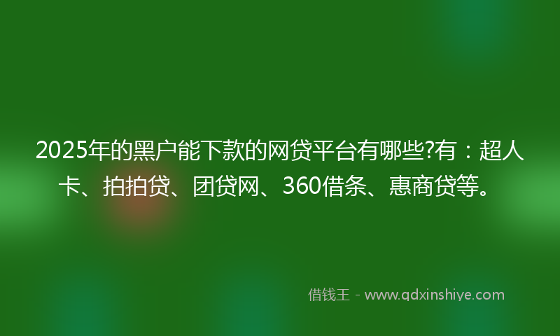 2025年的黑户能下款的网贷平台有哪些?有：超人卡、拍拍贷、团贷网、360借条、惠商贷等。