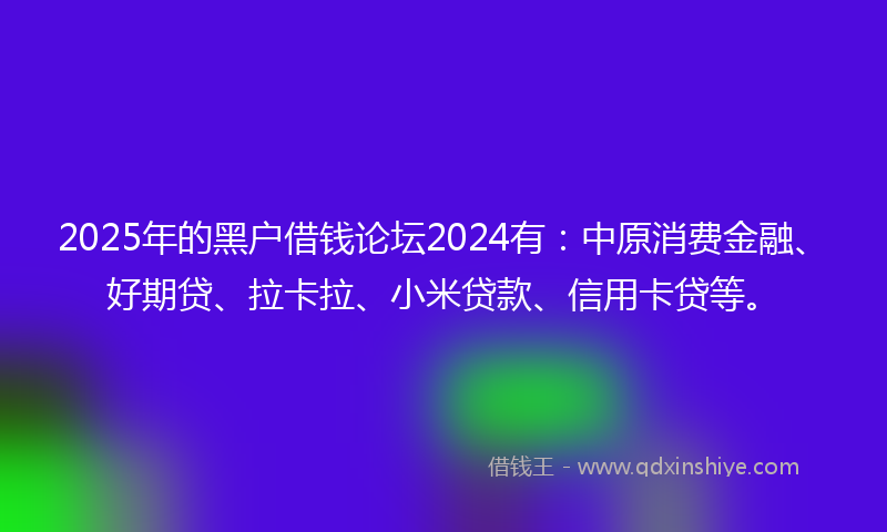 2025年的黑户借钱论坛2024有：中原消费金融、好期贷、拉卡拉、小米贷款、信用卡贷等。