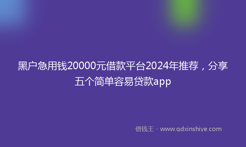 黑户急用钱20000元借款平台2024年推荐，分享五个简单容易贷款app