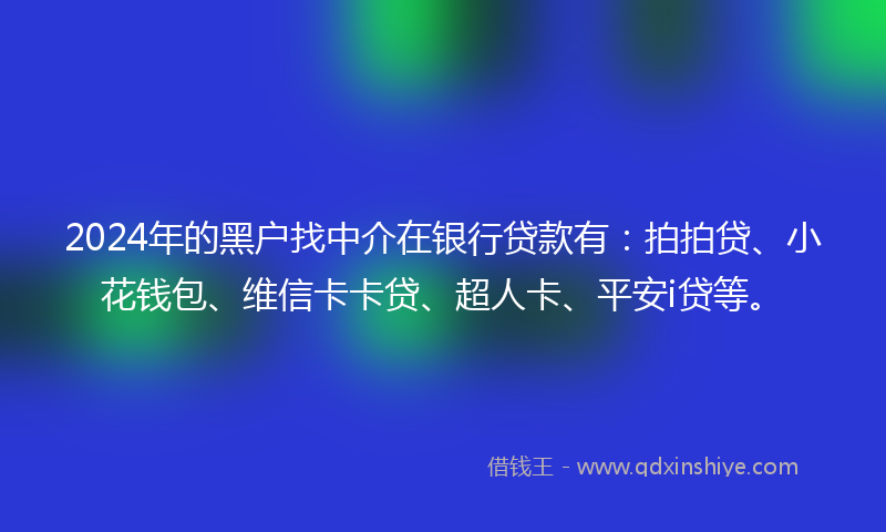 2024年的黑户找中介在银行贷款有：拍拍贷、小花钱包、维信卡卡贷、超人卡、平安i贷等。