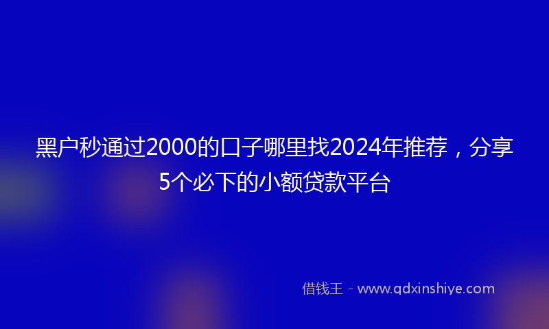 黑户秒通过2000的口子哪里找2024年推荐，分享5个必下的小额贷款平台