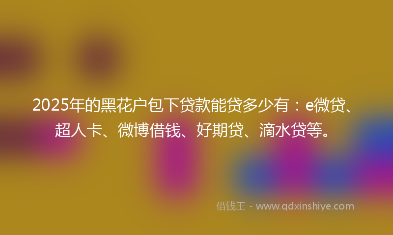 2025年的黑花户包下贷款能贷多少有：e微贷、超人卡、微博借钱、好期贷、滴水贷等。