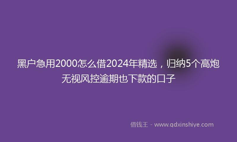 黑户急用2000怎么借2024年精选，归纳5个高炮无视风控逾期也下款的口子
