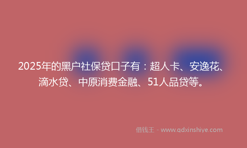 2025年的黑户社保贷口子有：超人卡、安逸花、滴水贷、中原消费金融、51人品贷等。