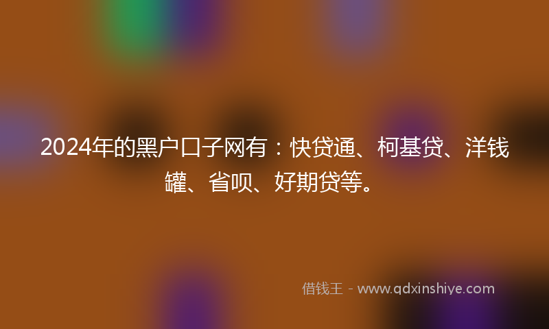 2024年的黑户口子网有：快贷通、柯基贷、洋钱罐、省呗、好期贷等。