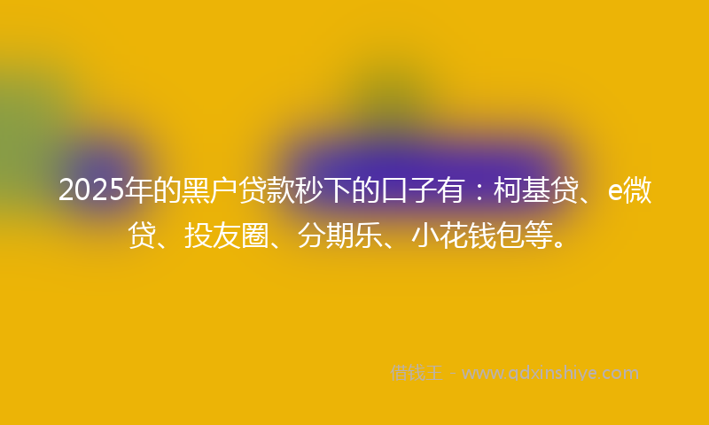 2025年的黑户贷款秒下的口子有：柯基贷、e微贷、投友圈、分期乐、小花钱包等。