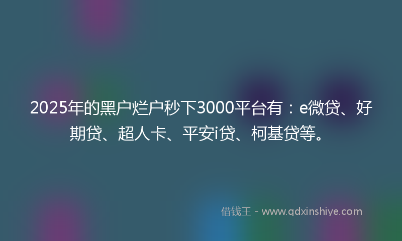 2025年的黑户烂户秒下3000平台有：e微贷、好期贷、超人卡、平安i贷、柯基贷等。