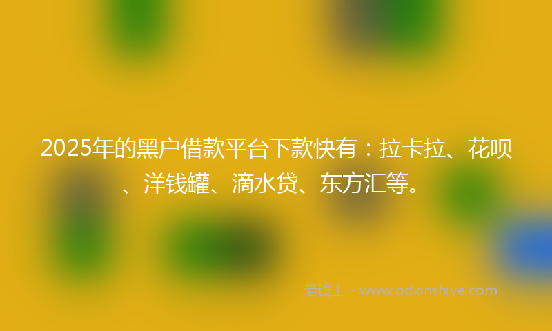 2025年的黑户借款平台下款快有：拉卡拉、花呗、洋钱罐、滴水贷、东方汇等。