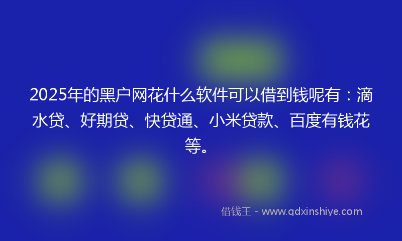 2025年的黑户网花什么软件可以借到钱呢有：滴水贷、好期贷、快贷通、小米贷款、百度有钱花等。