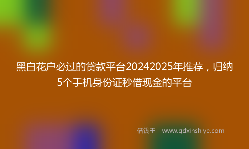 黑白花户必过的贷款平台20242025年推荐，归纳5个手机身份证秒借现金的平台