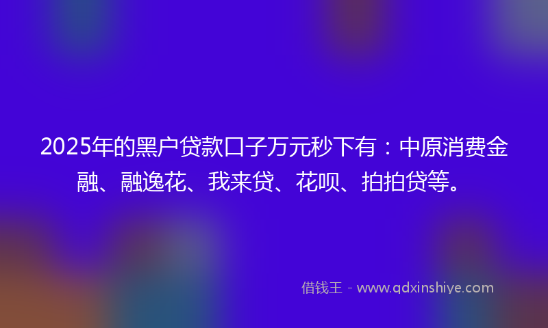 2025年的黑户贷款口子万元秒下有：中原消费金融、融逸花、我来贷、花呗、拍拍贷等。