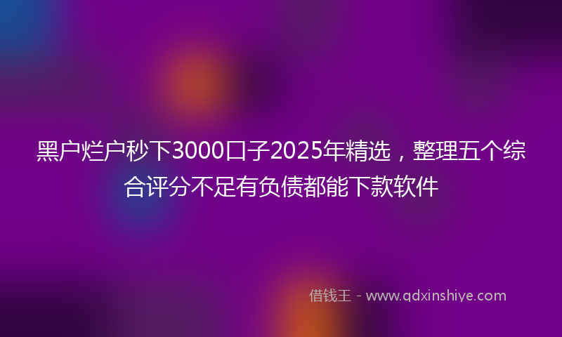 黑户烂户秒下3000口子2025年精选，整理五个综合评分不足有负债都能下款软件