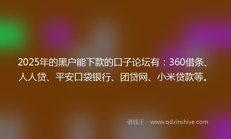 2025年的黑户能下款的口子论坛有：360借条、人人贷、平安口袋银行、团贷网、小米贷款等。