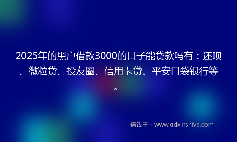 2025年的黑户借款3000的口子能贷款吗有：还呗、微粒贷、投友圈、信用卡贷、平安口袋银行等。