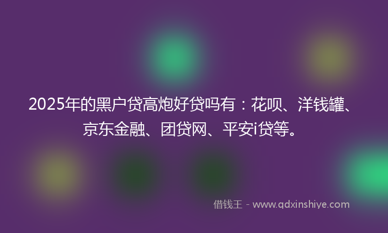 2025年的黑户贷高炮好贷吗有：花呗、洋钱罐、京东金融、团贷网、平安i贷等。