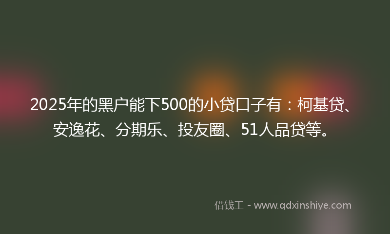 2025年的黑户能下500的小贷口子有：柯基贷、安逸花、分期乐、投友圈、51人品贷等。