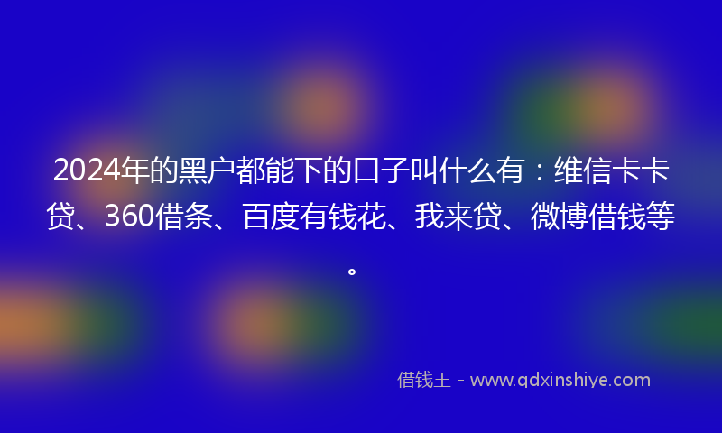 2024年的黑户都能下的口子叫什么有：维信卡卡贷、360借条、百度有钱花、我来贷、微博借钱等。