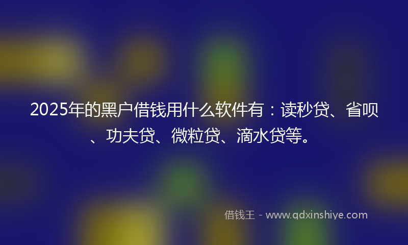 2025年的黑户借钱用什么软件有：读秒贷、省呗、功夫贷、微粒贷、滴水贷等。