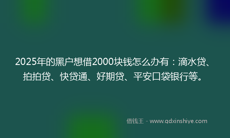 2025年的黑户想借2000块钱怎么办有：滴水贷、拍拍贷、快贷通、好期贷、平安口袋银行等。