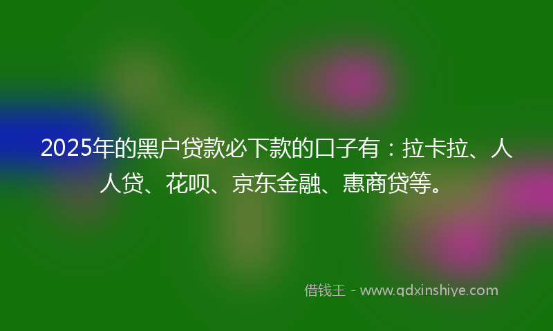 2025年的黑户贷款必下款的口子有：拉卡拉、人人贷、花呗、京东金融、惠商贷等。