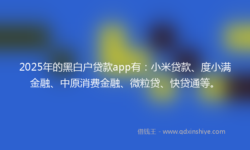 2025年的黑白户贷款app有：小米贷款、度小满金融、中原消费金融、微粒贷、快贷通等。