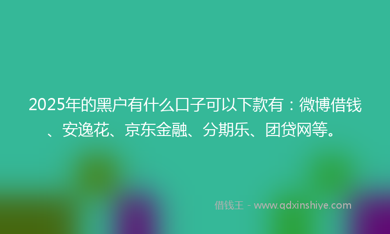 2025年的黑户有什么口子可以下款有：微博借钱、安逸花、京东金融、分期乐、团贷网等。