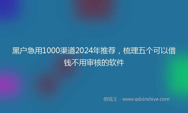 黑户急用1000渠道2024年推荐，梳理五个可以借钱不用审核的软件