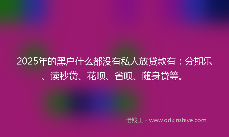 2025年的黑户什么都没有私人放贷款有：分期乐、读秒贷、花呗、省呗、随身贷等。
