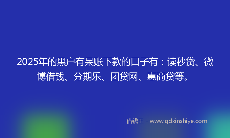 2025年的黑户有呆账下款的口子有：读秒贷、微博借钱、分期乐、团贷网、惠商贷等。