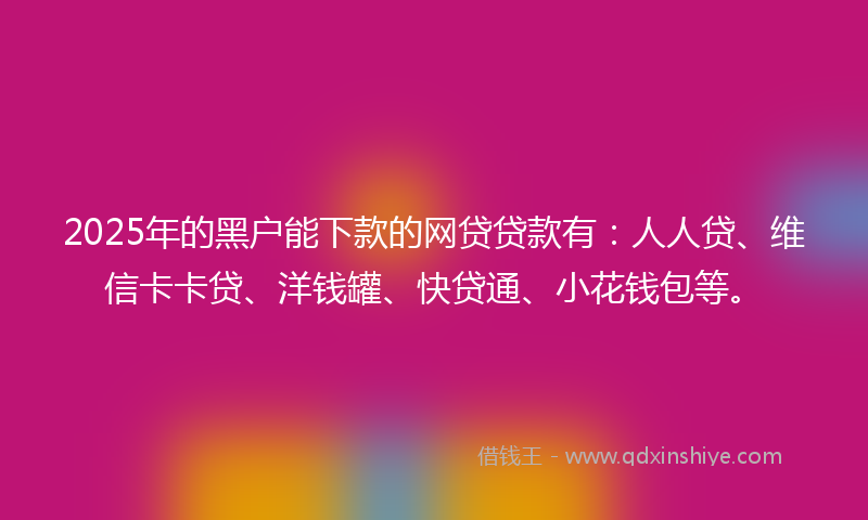 2025年的黑户能下款的网贷贷款有：人人贷、维信卡卡贷、洋钱罐、快贷通、小花钱包等。
