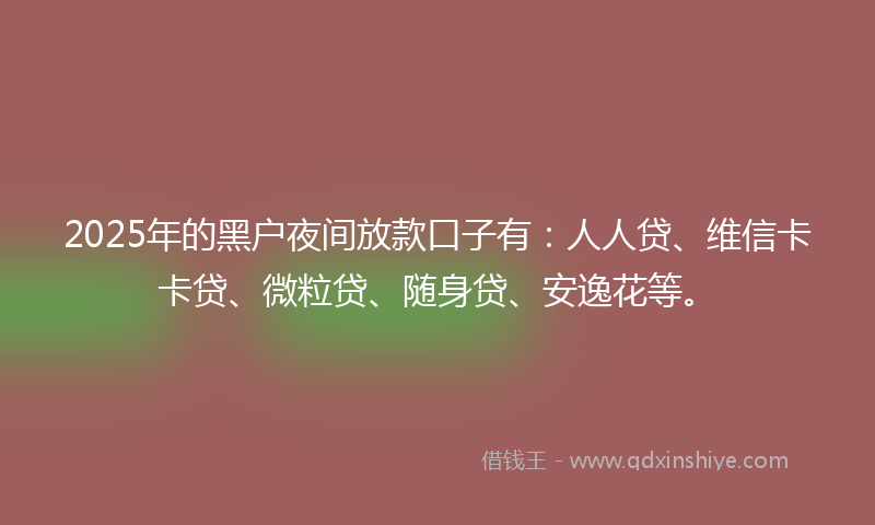 2025年的黑户夜间放款口子有：人人贷、维信卡卡贷、微粒贷、随身贷、安逸花等。