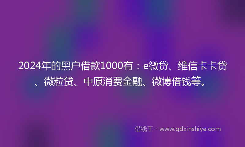 2024年的黑户借款1000有：e微贷、维信卡卡贷、微粒贷、中原消费金融、微博借钱等。