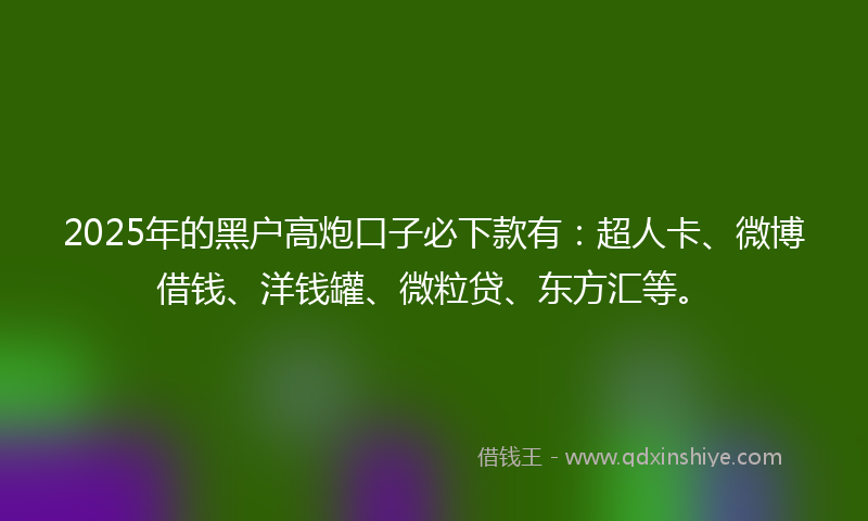 2025年的黑户高炮口子必下款有：超人卡、微博借钱、洋钱罐、微粒贷、东方汇等。
