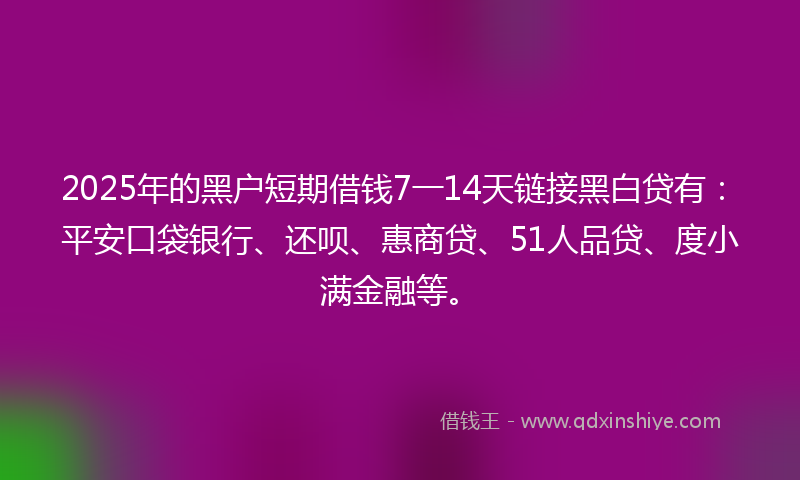 2025年的黑户短期借钱7一14天链接黑白贷有：平安口袋银行、还呗、惠商贷、51人品贷、度小满金融等。
