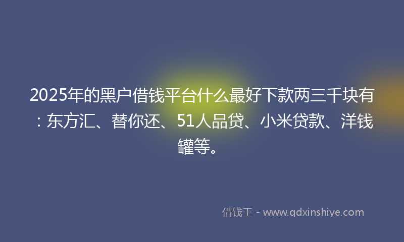2025年的黑户借钱平台什么最好下款两三千块有：东方汇、替你还、51人品贷、小米贷款、洋钱罐等。