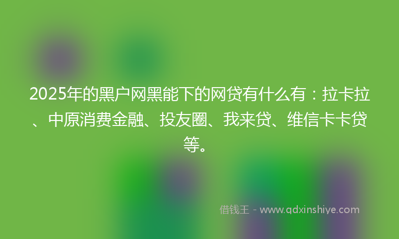 2025年的黑户网黑能下的网贷有什么有：拉卡拉、中原消费金融、投友圈、我来贷、维信卡卡贷等。