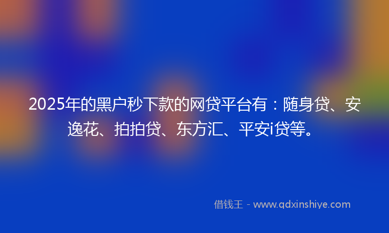 2025年的黑户秒下款的网贷平台有：随身贷、安逸花、拍拍贷、东方汇、平安i贷等。