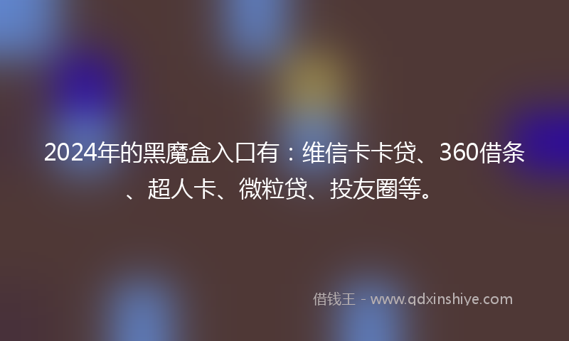 2024年的黑魔盒入口有：维信卡卡贷、360借条、超人卡、微粒贷、投友圈等。