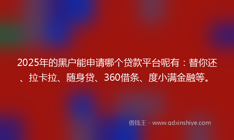 2025年的黑户能申请哪个贷款平台呢有：替你还、拉卡拉、随身贷、360借条、度小满金融等。